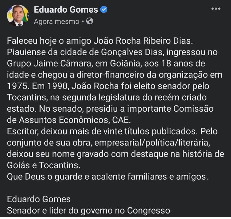 pesar-Eduardo-Gomes-pesar Ex-senador João Rocha morre vítima da Covid-19