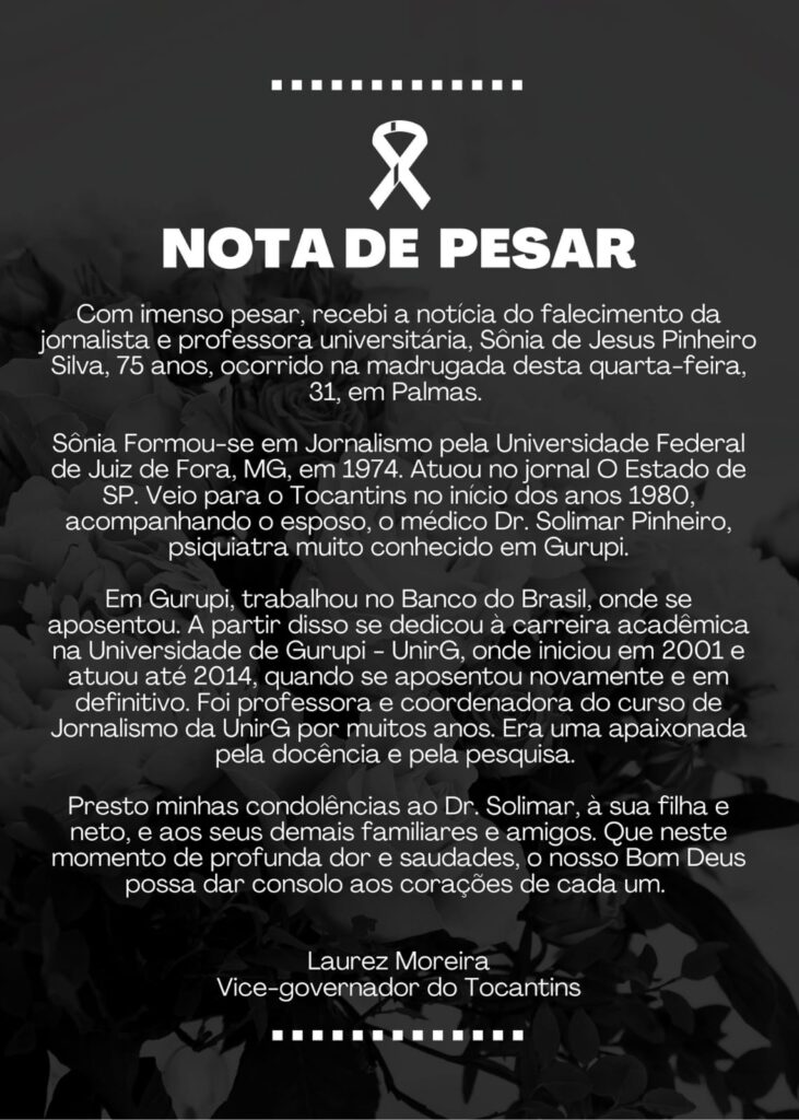 Sonia-nota-de-pesar-731x1024 Famíliares, amigos, jornalistas e autoridades se despedem da Professora do curso de jornalismo e ex-bancária do Banco do Brasil, Sônia Pinheiro