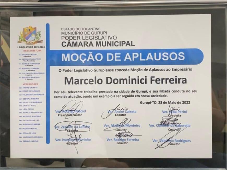 Dominicci-2 Empresário e médico veterinário, Marcelo Dominici, recebe moção de aplausos pelos 20 anos de trabalho em Gurupi